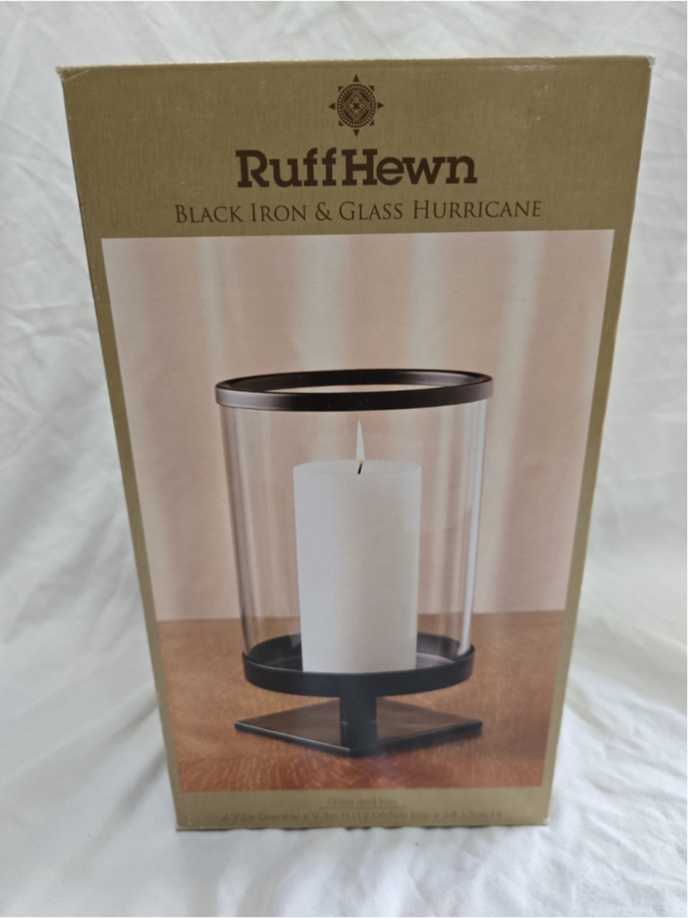 New Ruffhewn Black Iron and Glass Hurricane Candle Holder